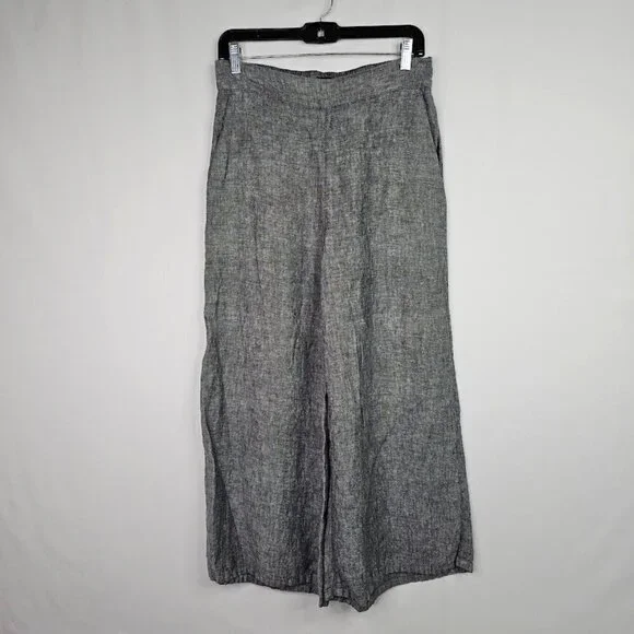CATHERINE MALANDRINO Wide Leg 100% Linen Pants GRAY size S Boho Preppy Coastal - Picture 2 of 6